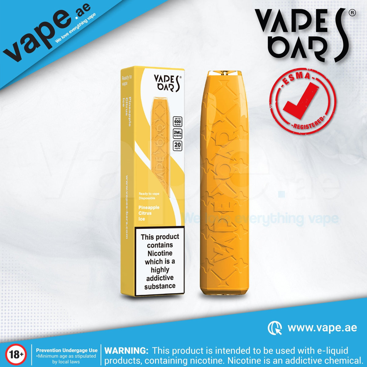 Pineapple Citrus Ice 20mg 800 Puffs by Vapes Bars Angel